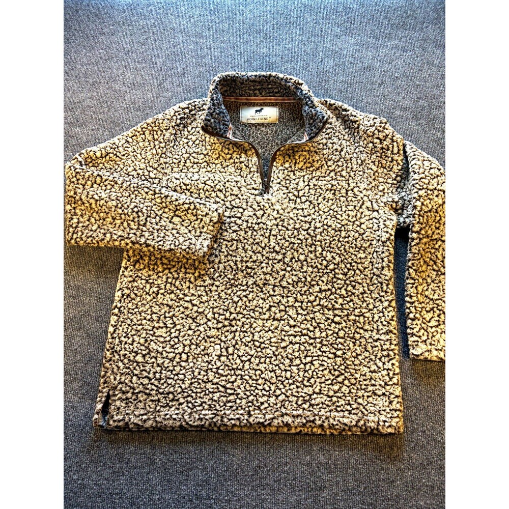 Horn Legend Sherpa Fleece Quarter Zip Pullover Brown Cream Pile Jacket Small S